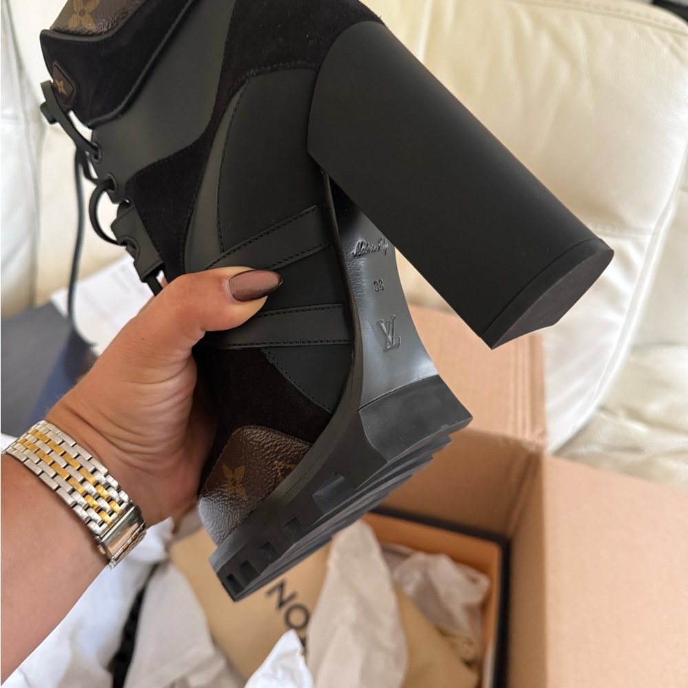 Louis Vuitton Black and Brown Heeled Boots - Picture 3 of 6